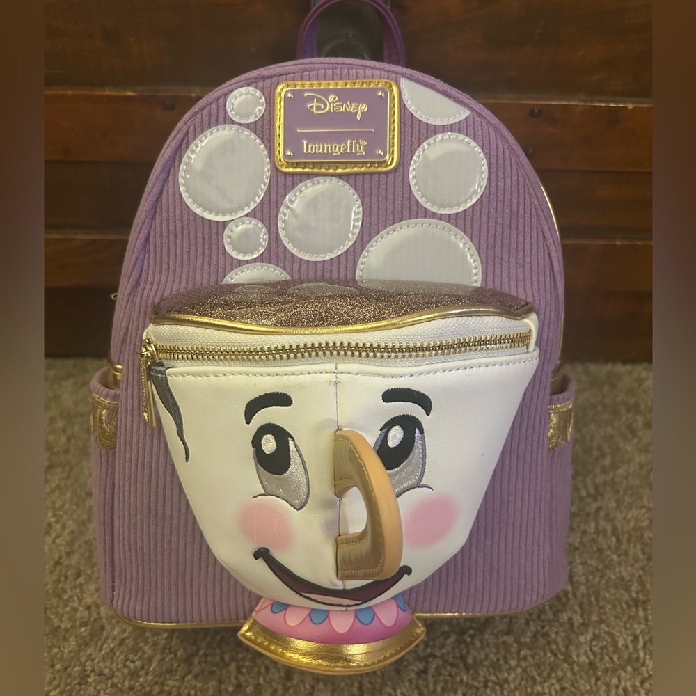 Loungefly Disney Beauty and the Beast Chip Figural Pocket Corduroy Backpack- NWT